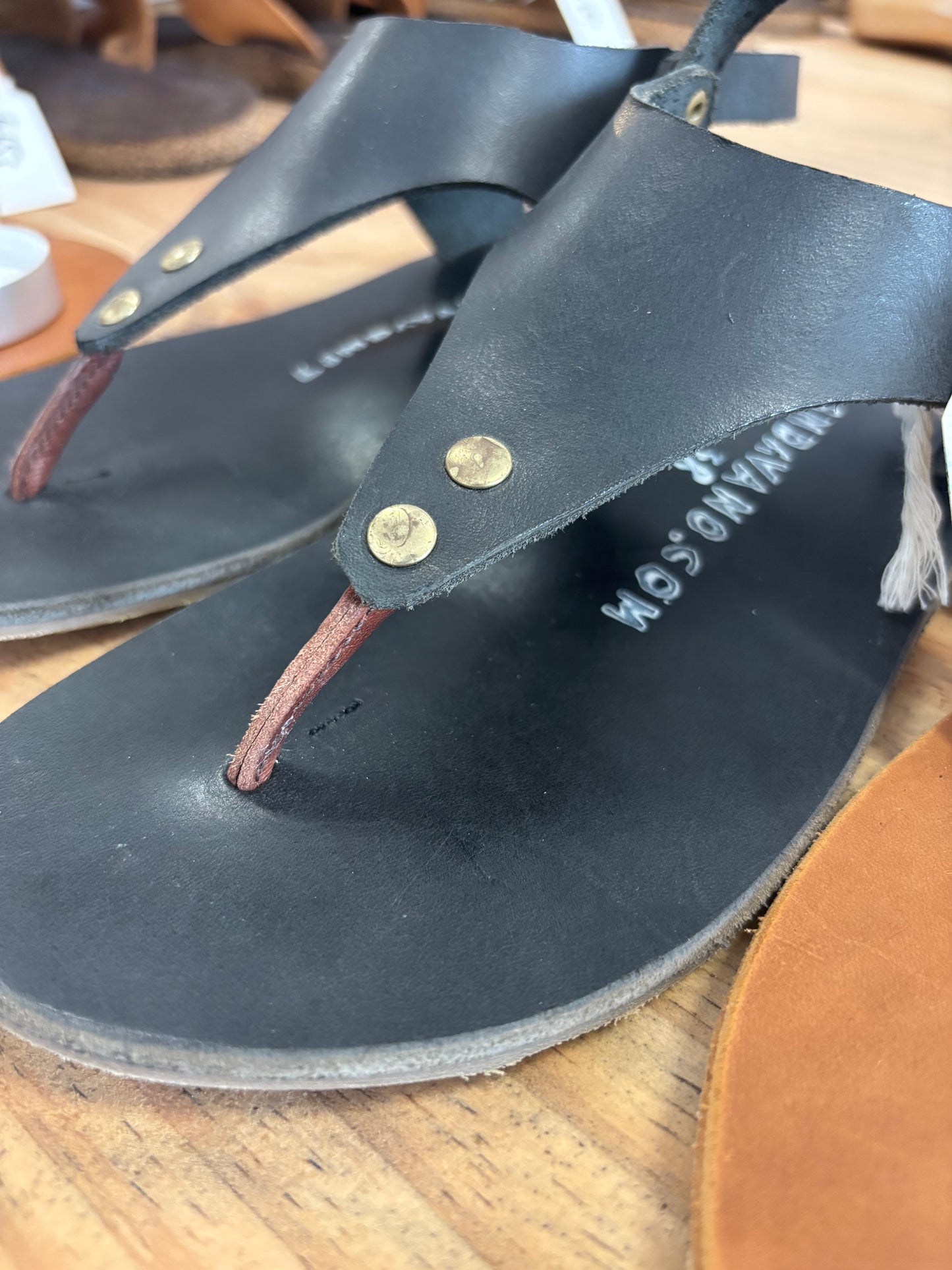 Slingback Leather Flip-Flops with Cork Support