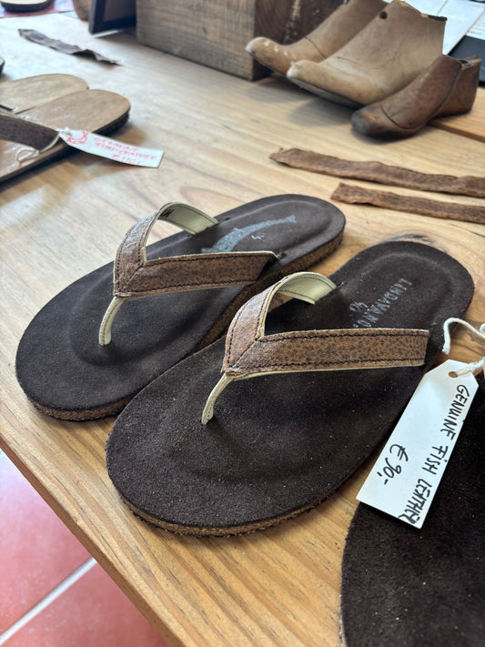 Fish Leather Flip-Flops - Cork Rubber Sole