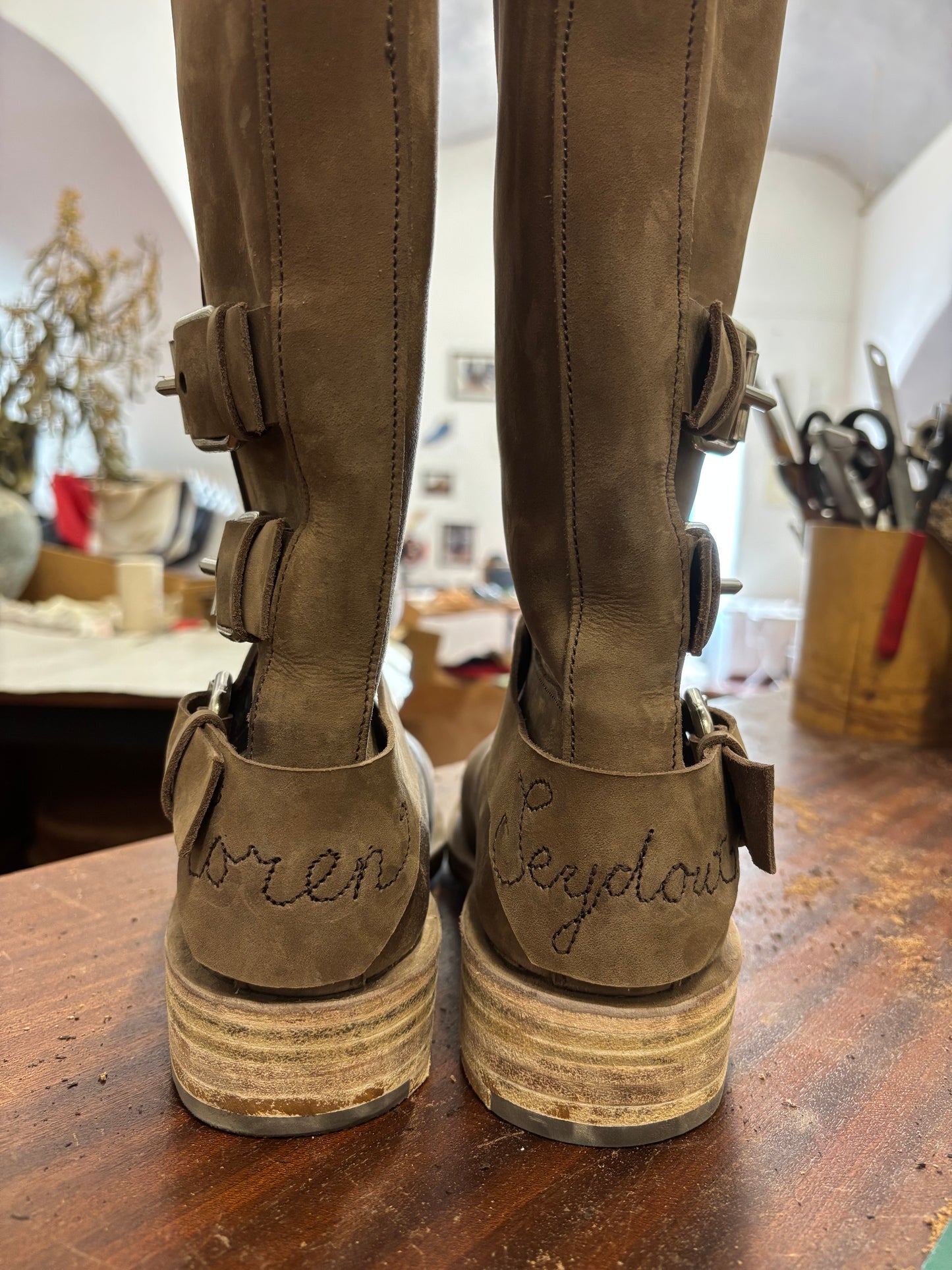 Custom Made-to-Measure Biker Boots in Brown Nubuck