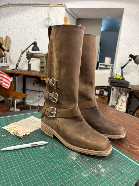 Custom Made-to-Measure Biker Boots in Brown Nubuck