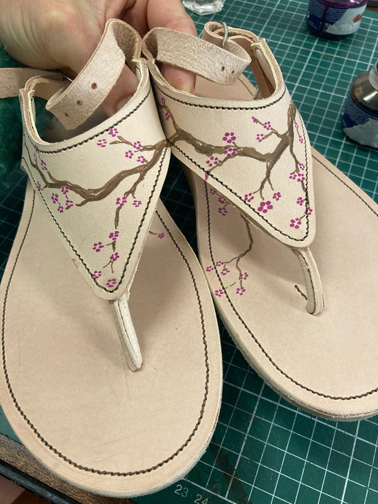 Handpainted Japanese Blossom Slingback Sandals