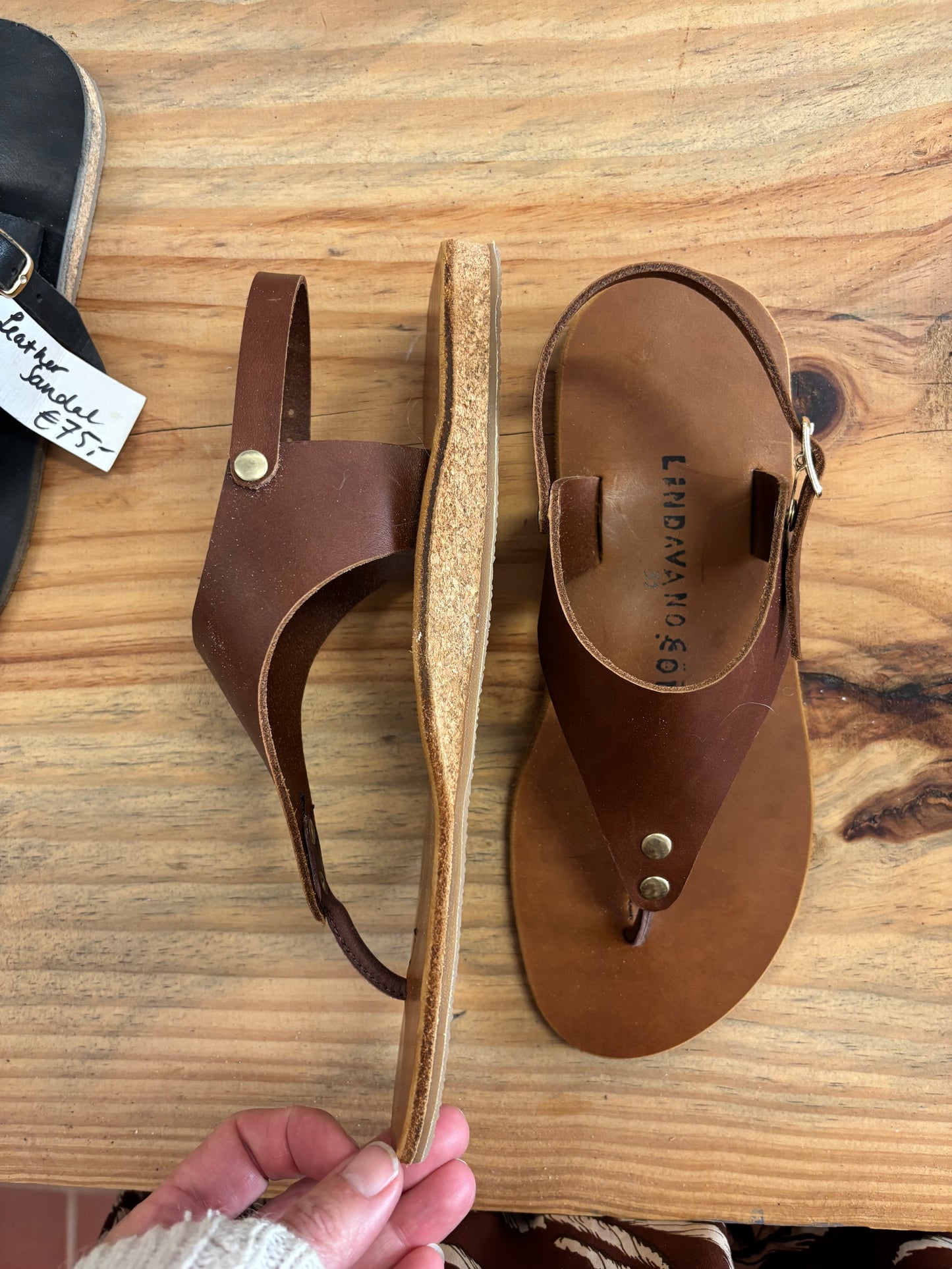 Slingback Leather Flip-Flops with Cork Support