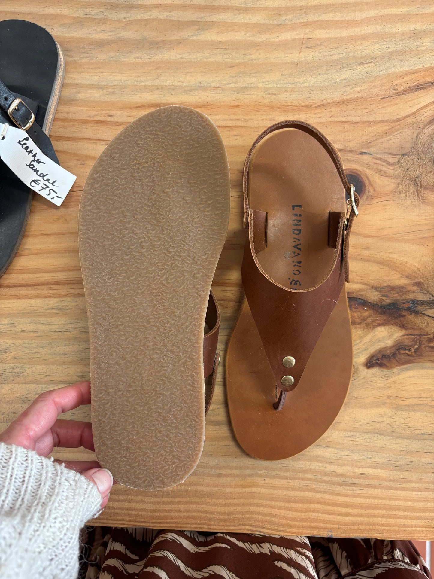 Slingback Leather Flip-Flops with Cork Support