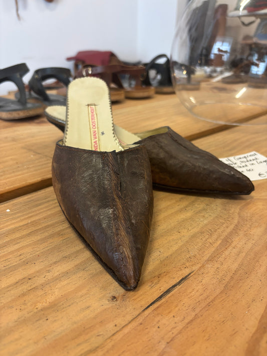 Conger Eel Fish Leather Pointy Mules with Stingray Heel