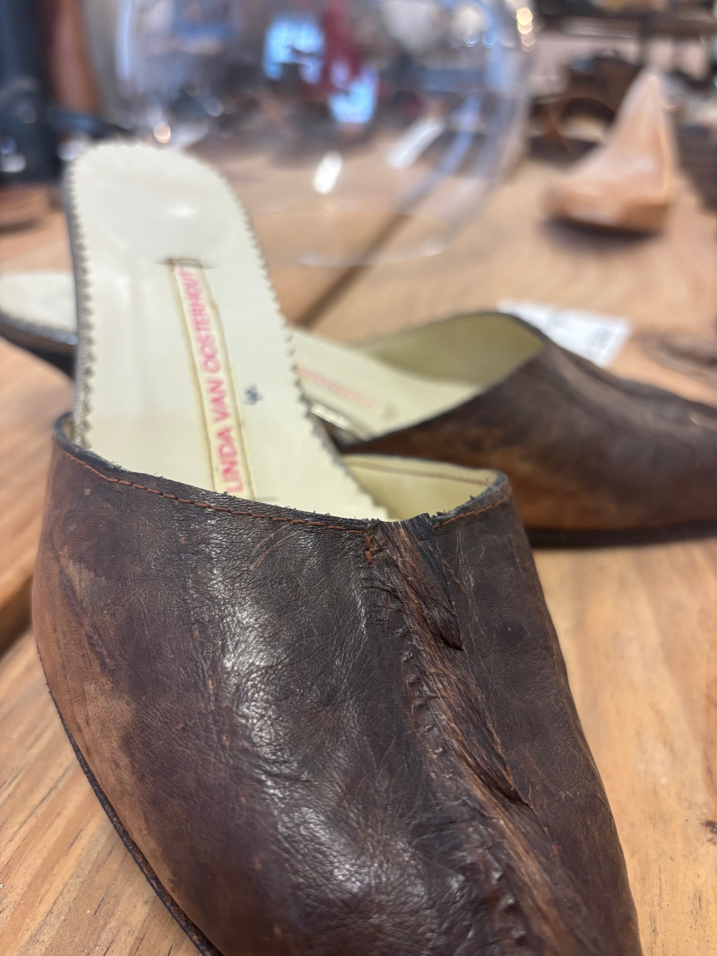 Conger Eel Fish Leather Pointy Mules with Stingray Heel