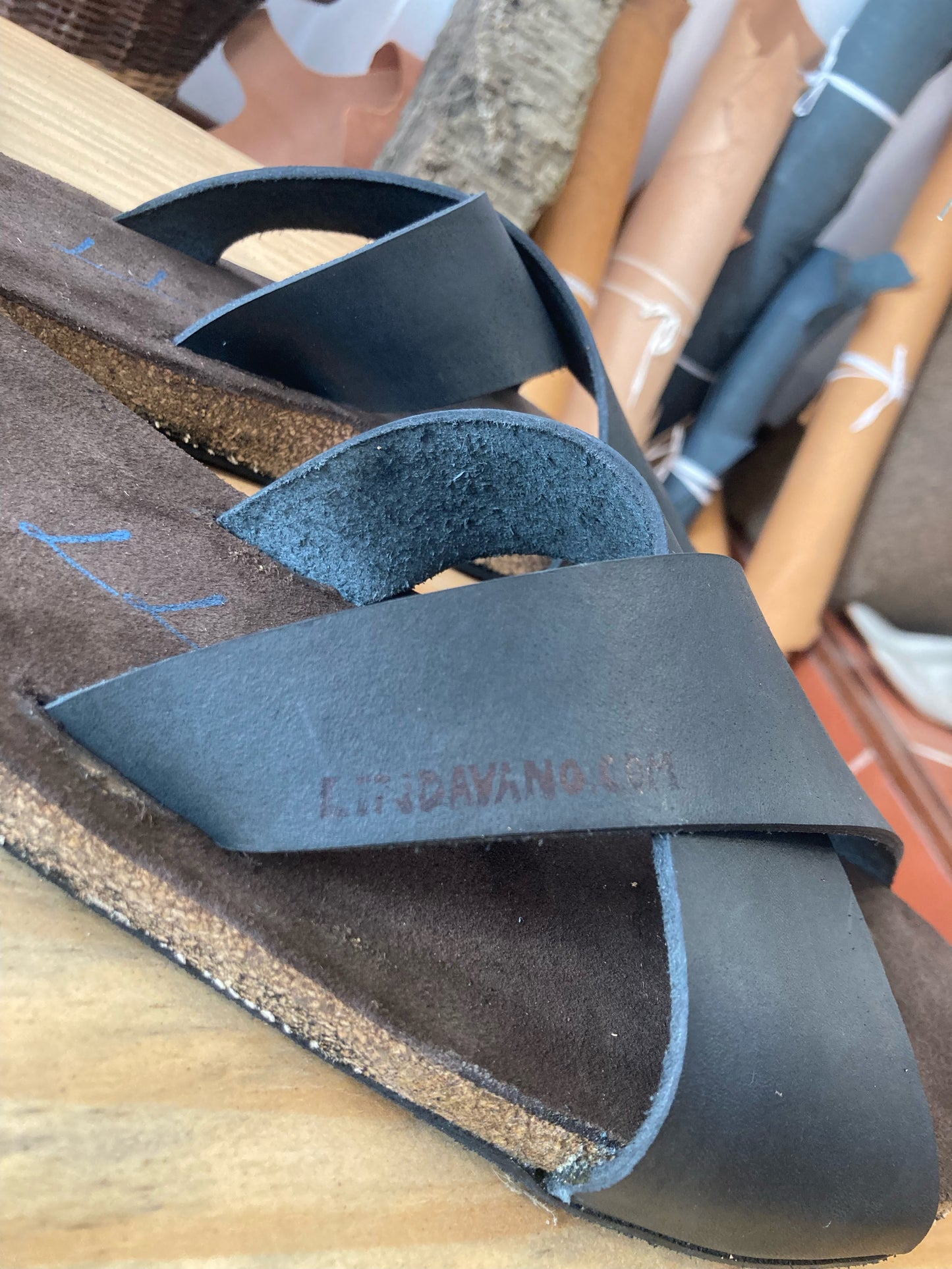 X-Band Leather Slides on Cork/Rubber Sole