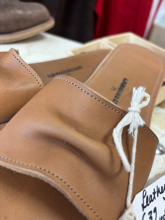 Natural Leather Folded Pointy Slides