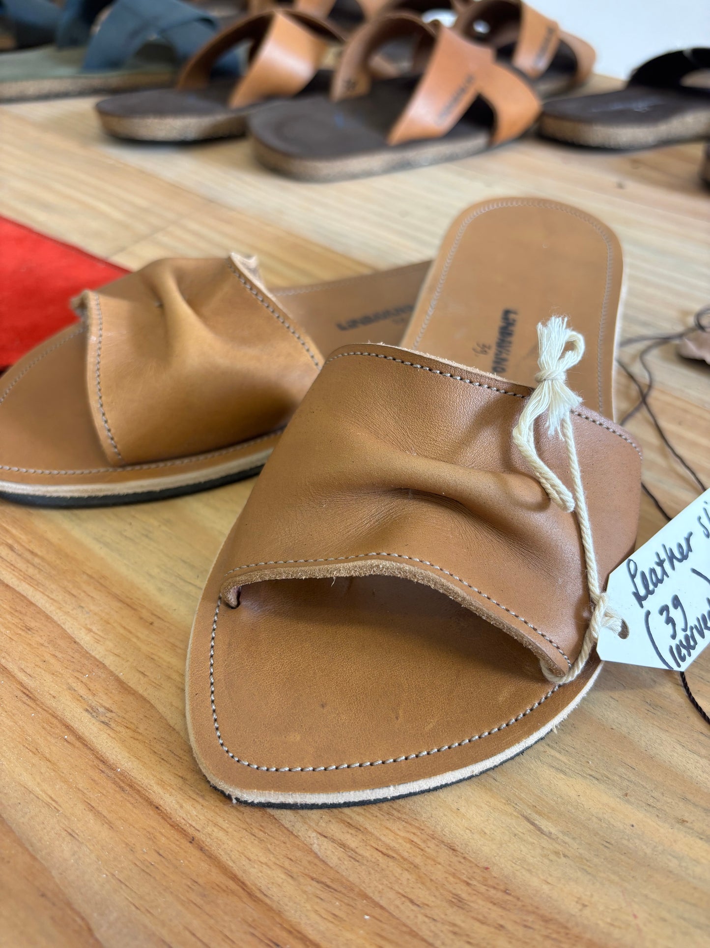 Natural Leather Folded Pointy Slides