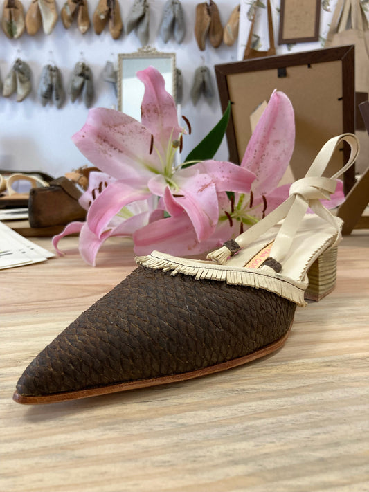 Triggerfish Leather Pointy Mules with Wooden Heel