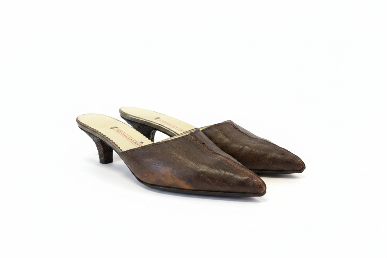 Conger Eel Fish Leather Pointy Mules with Stingray Heel