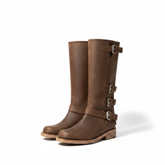 Custom Made-to-Measure Biker Boots in Brown Nubuck – Professional Photo