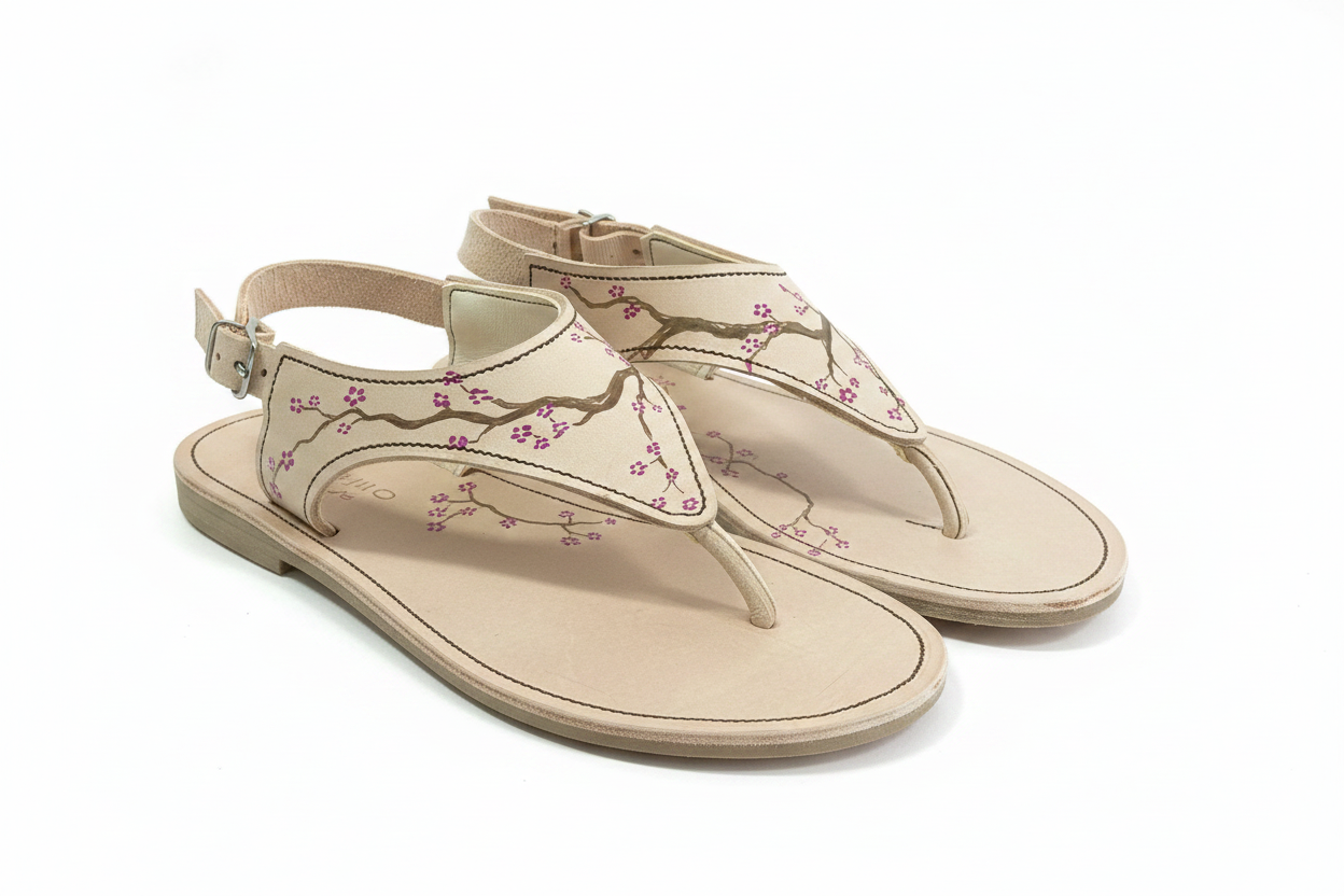 Handpainted Japanese Blossom Slingback Sandals