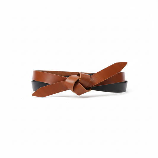 Handmade genuine leather knot belt in tan and black