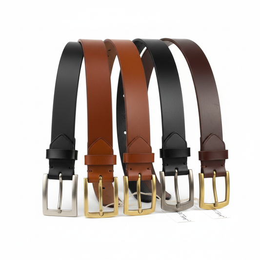 Handmade genuine leather classic belt with buckle in tan and black